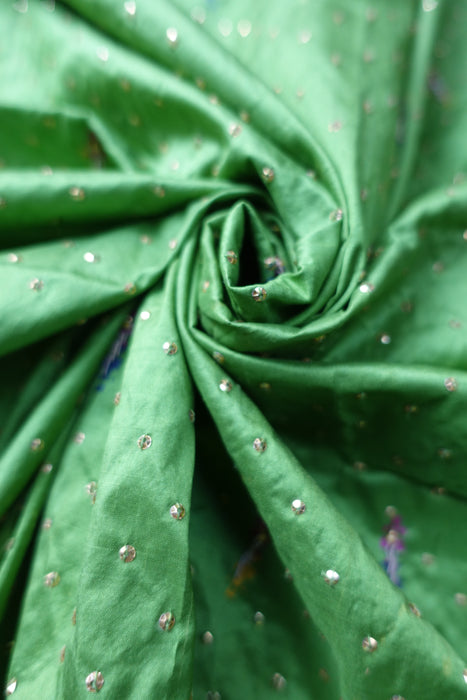 Parrot Green Vintage Pure Silk Beaded Sari - New