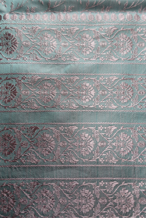 Duck Egg Blue And Lilac Vintage Silk Blend Sari - Preloved