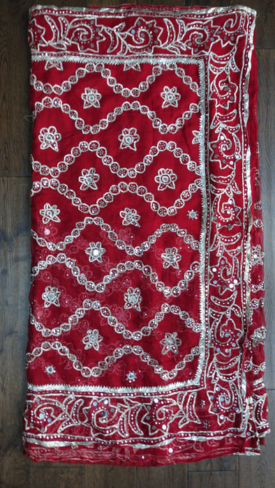 Red Gota Silver Vintage Wedding Sari -  Preloved