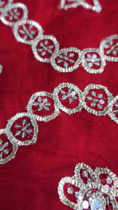 Red Gota Silver Vintage Wedding Sari -  Preloved