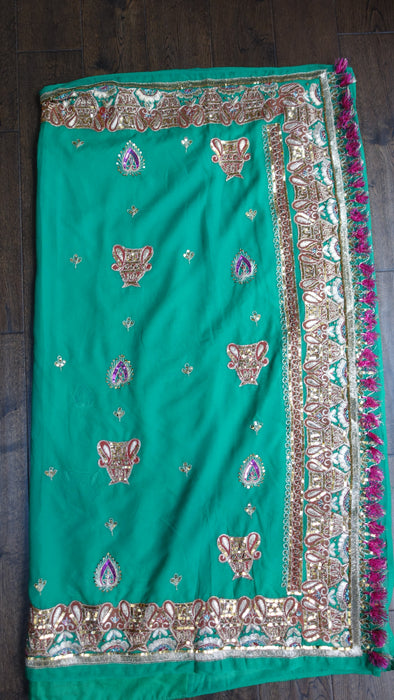 Jade Vintage Sequinned Sari - New