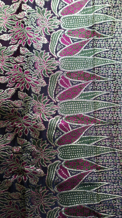Black Sateen Silk Vintage Sari - New