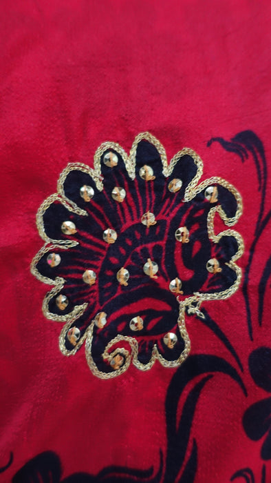 Black And Red  Silk Blend Vintage Sari - New