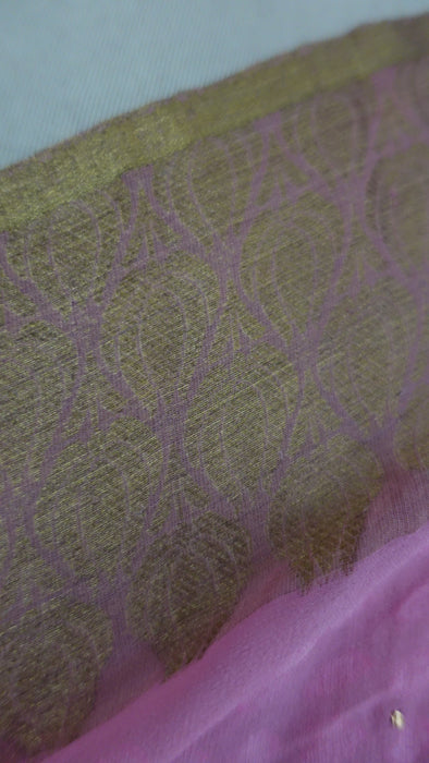 Pink Silk Chiffon Ombre Sari With Mukesh Work - New