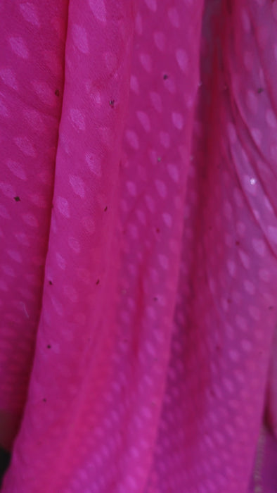 Pink Silk Chiffon Ombre Sari With Mukesh Work - New