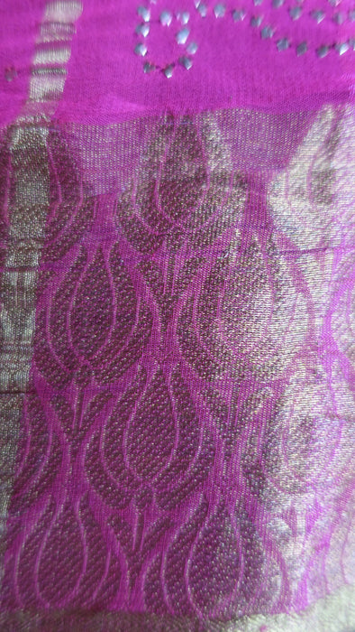 Pink Silk Chiffon Ombre Sari With Mukesh Work - New