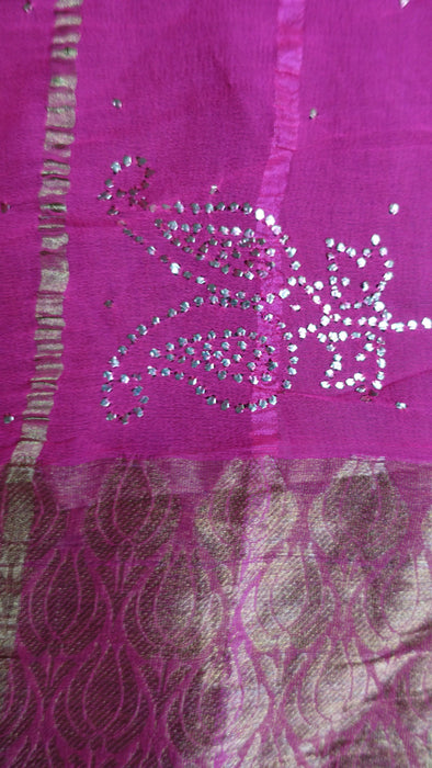 Pink Silk Chiffon Ombre Sari With Mukesh Work - New