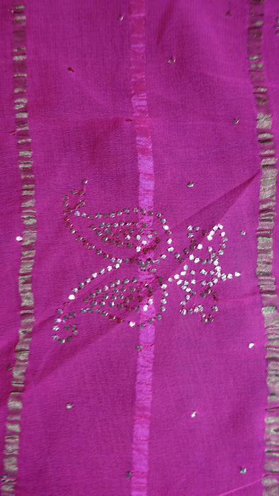 Pink Silk Chiffon Ombre Sari With Mukesh Work - New