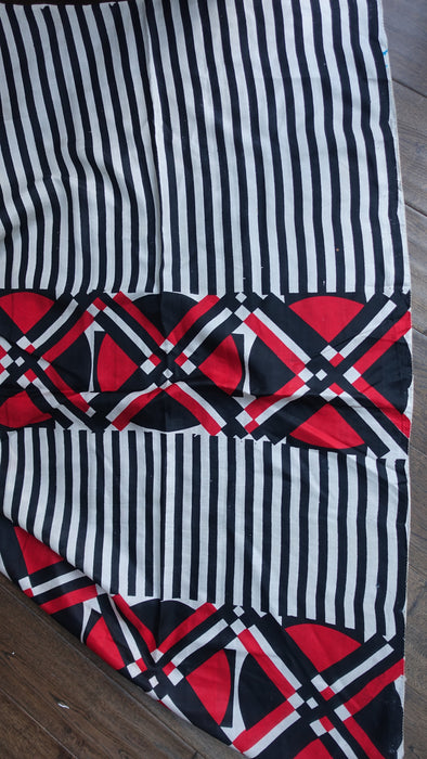 Black White And Red Vintage Silk Sari - New