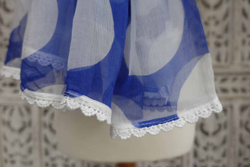Blue & White Dotty Chiffon Shawl - Preloved