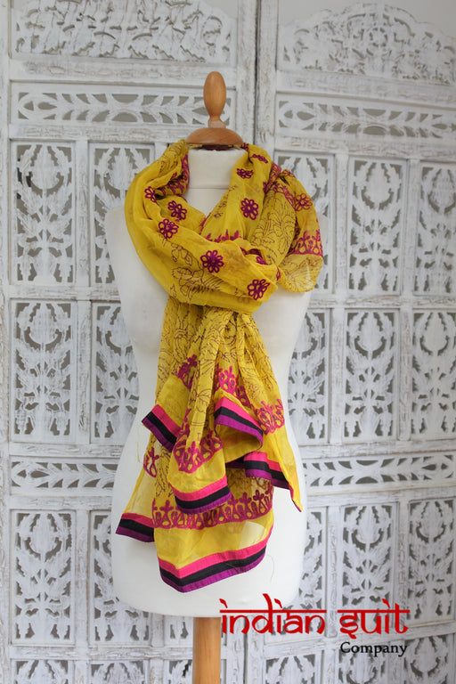Yellow & Pink Embroidered Indian Scarf - Preloved - Indian Suit Company
