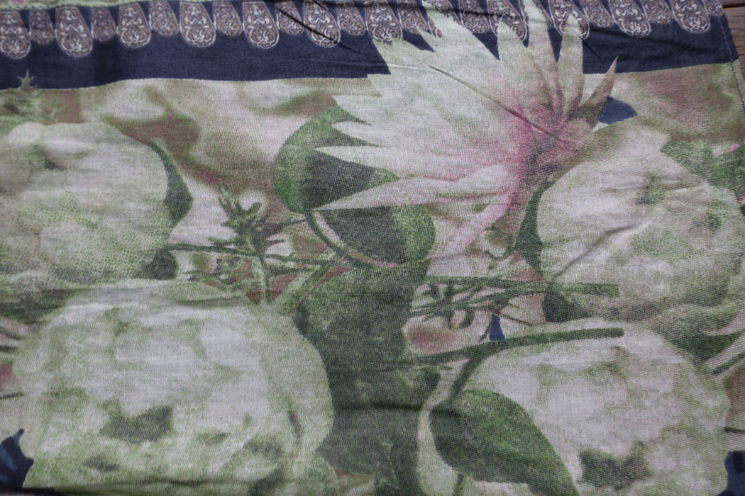 Charcoal Grey Printed Floral Scarf - New