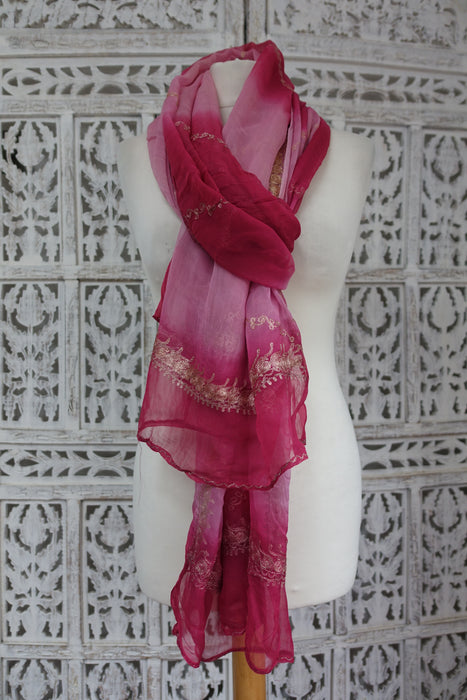 Pink And Raspberry Chiffon Vintage Scarf - Preloved