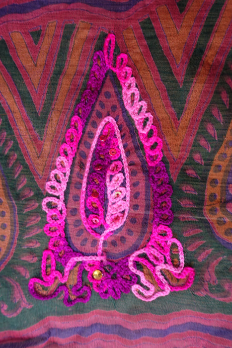 Printed Dupatta With Colourful Embroidery - Preloved