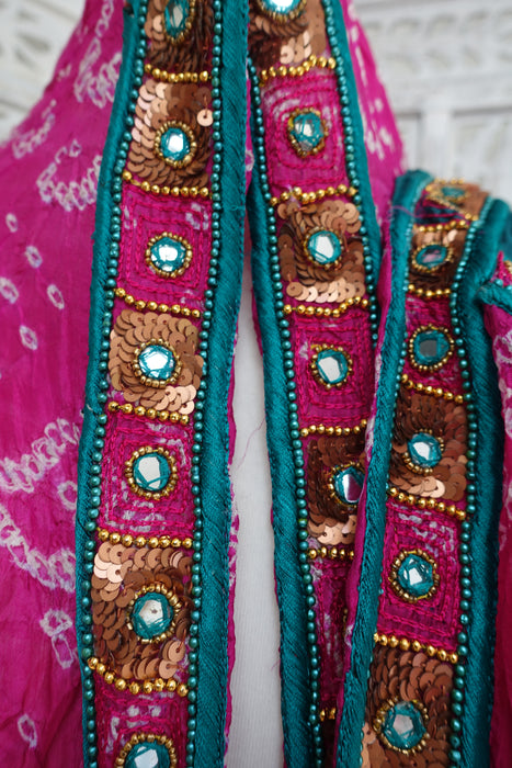 Teal & Pink Vintage Silk Dupatta - Preloved