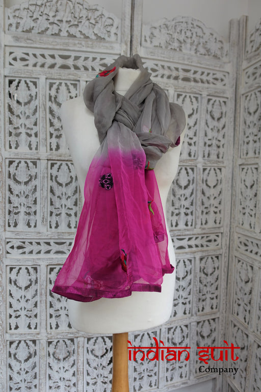 Grey & Pink Chiffon Scarf - New - Indian Suit Company