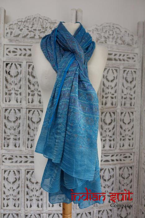 Blue Bandhani Printed Scarf - New - Indian Suit Company