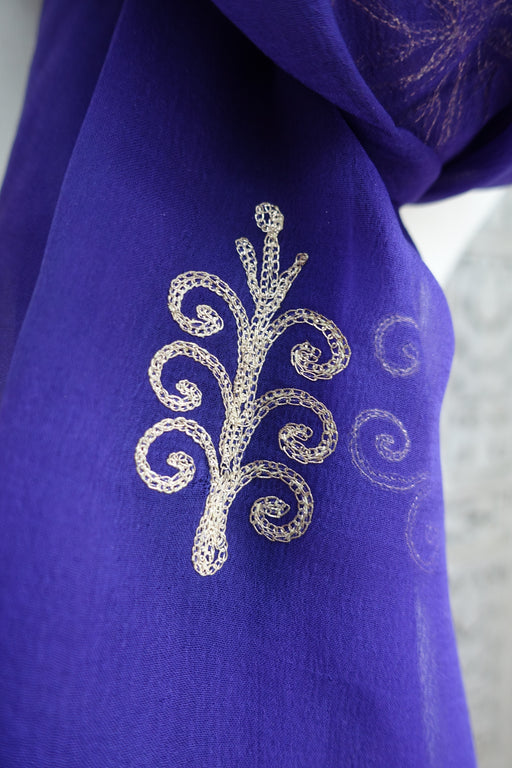 Purple Vintage Embroidered Scarf - New - Indian Suit Company