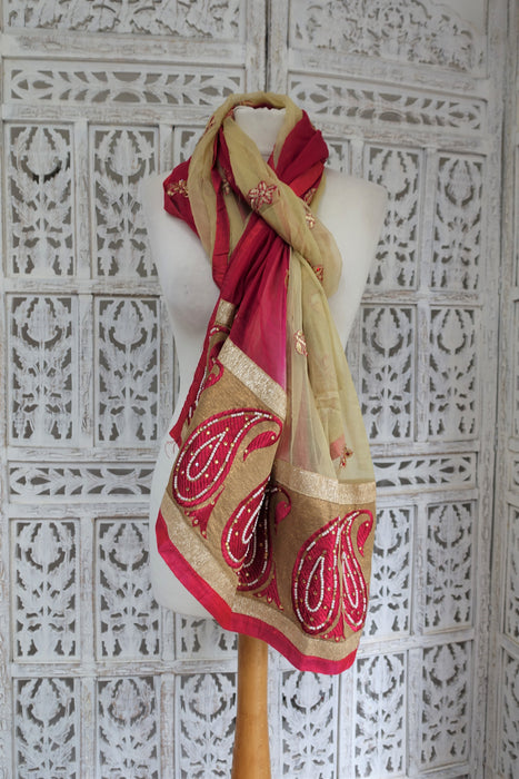 Creamy Gold With Red Paisley Braid - New - Indian Suit Company