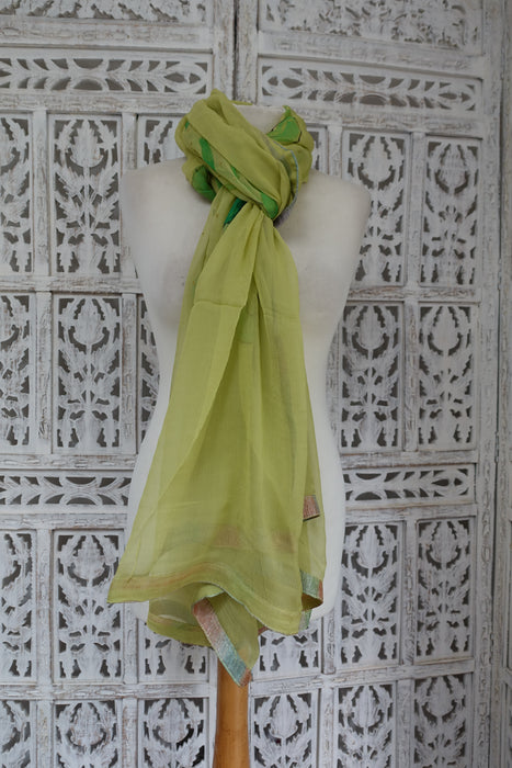 Green Glitter Chiffon Scarf - Preloved - Indian Suit Company