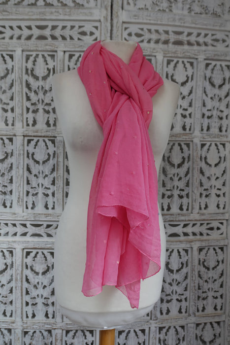Soft Pink Silk Chiffon Sequinned Scarf - New - Indian Suit Company