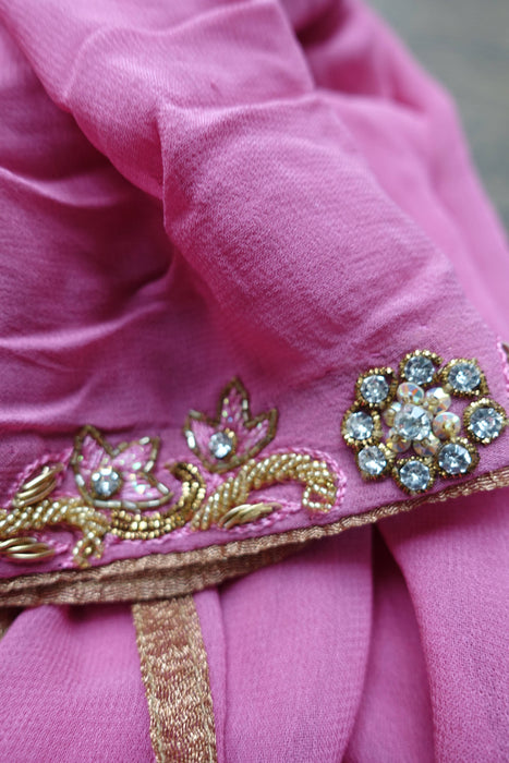 Rose Pink Silk Chiffon Diamante Scarf - New