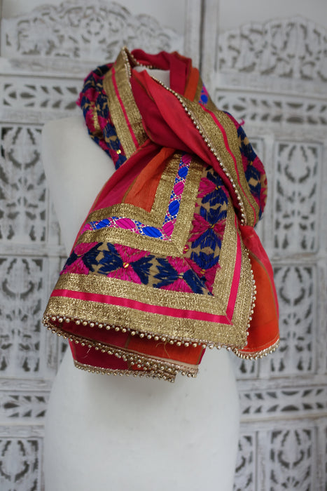 Pink & Orange Phulkari Scarf - New - Indian Suit Company