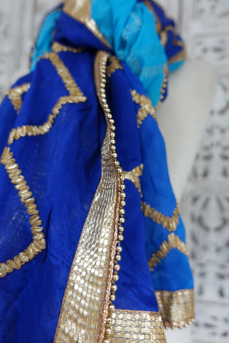 Peacock Blue Gota Patti Braid Scarf - New - Indian Suit Company