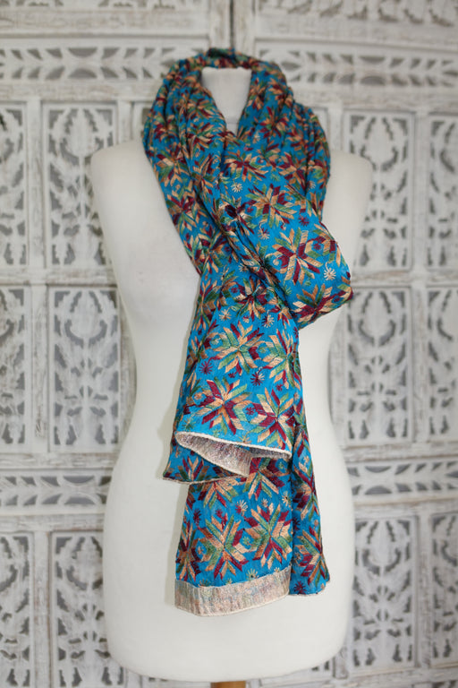Blue Embroidered Phulkari Scarf - New - Indian Suit Company