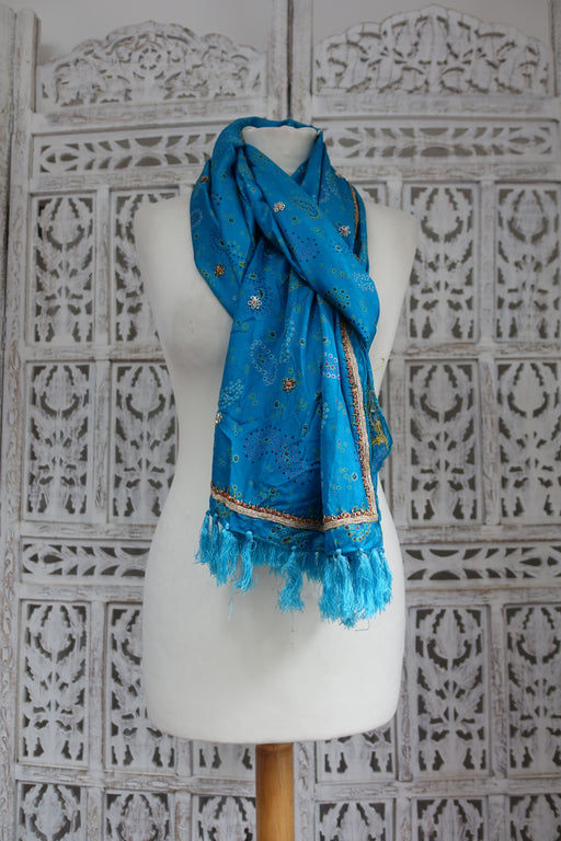 Blue Bandhani Vintage Silk Scarf - Preloved - Indian Suit Company