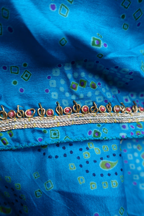Blue Vintage Bandhani Print Silk Shawl - Preloved