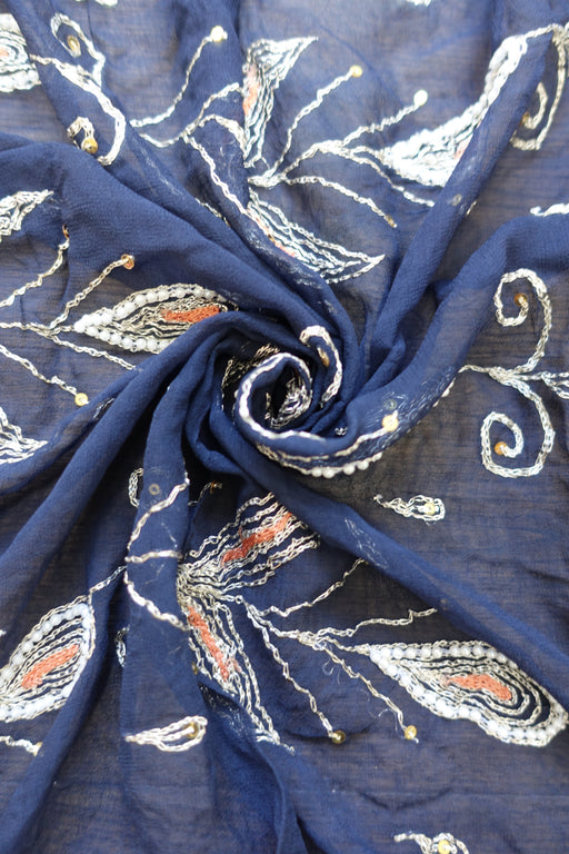 Navy Blue Vintage Chiffon Scarf - Preloved - Indian Suit Company