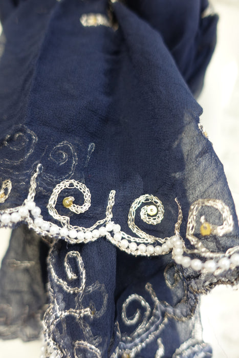Navy Blue Vintage Chiffon Scarf - Preloved - Indian Suit Company