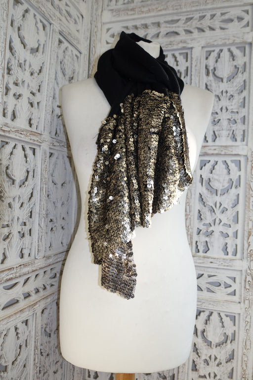 Black Sequinned Wool Blend Shawl - New - Indian Suit Company