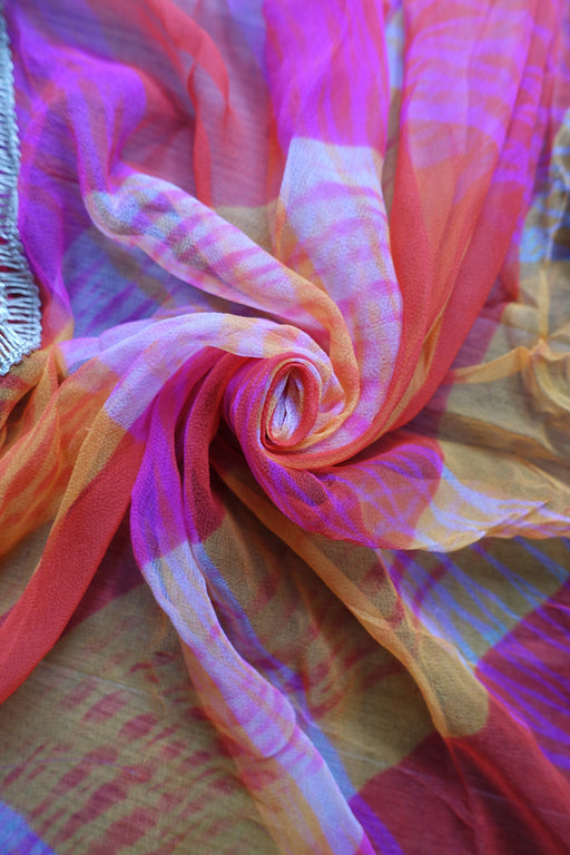 Pink & Orange Chiffon Scarf - Preloved - Indian Suit Company