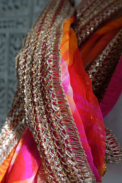 Pink & Orange Chiffon Scarf - Preloved - Indian Suit Company