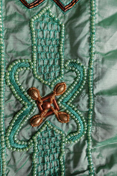 Mint Green Silk Vintage Embellished Scarf - New
