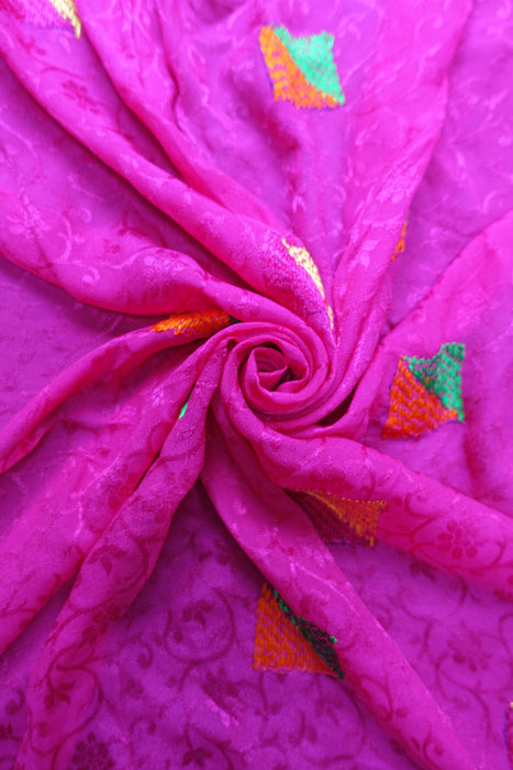 Pink Self Printed Crepe Phulkari Scarf - New - Indian Suit Company