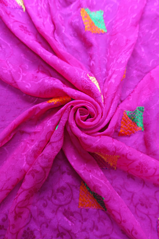 Pink Self Printed Crepe Phulkari Scarf - New - Indian Suit Company