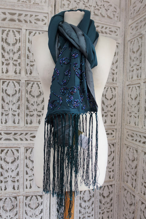 Dark Green Lined Silk Cache Scarf - New - Indian Suit Company