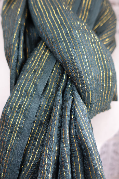 Dark Greeny Blue With Metallic Gold Thread Scarf - New - Indian Suit Company