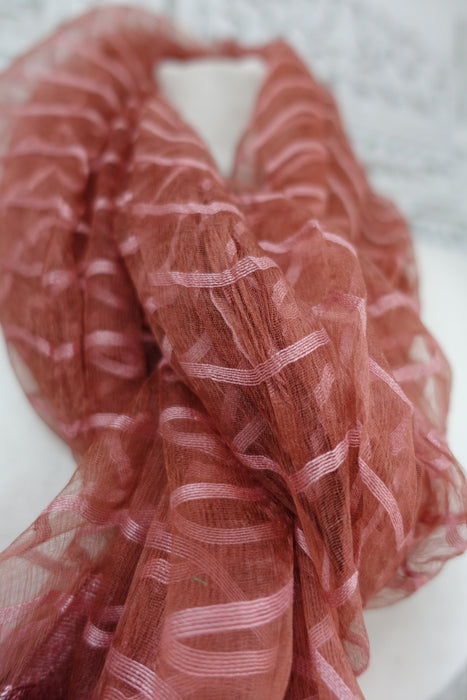 Dark Peach And Pink Silk Thread Scarf - Preloved