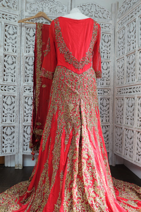 Red & Gold Wedding Gown Lengha - UK Size 14 /EU 40 - Preloved - Indian Suit Company