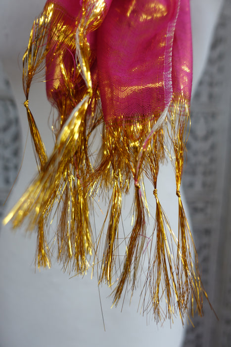 Pink And Metallic Gold Cotton Blend Scarf - New - Indian Suit Company
