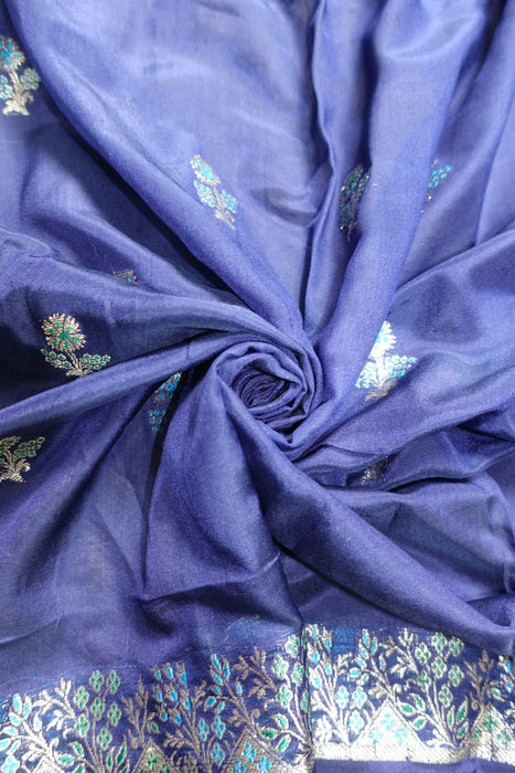 Navy Blue Silk Blend Vintage Scarf - New
