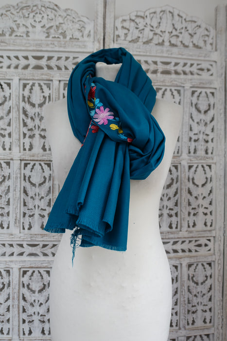 Blue Floral Woven Shawl - New - Indian Suit Company
