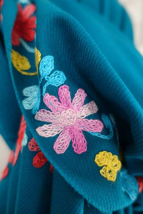 Blue Floral Woven Shawl - New - Indian Suit Company