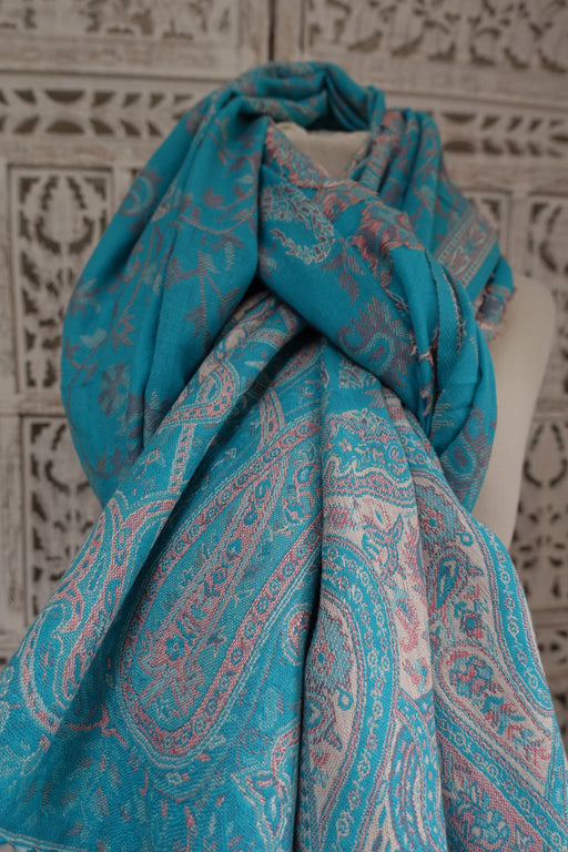 Light Blue Woven Shawl - New - Indian Suit Company