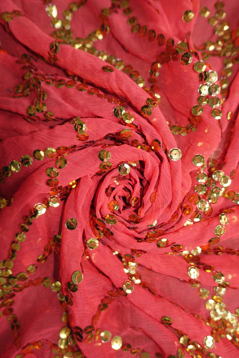 Red Vintage Sequinned Wedding Dupatta - Preloved