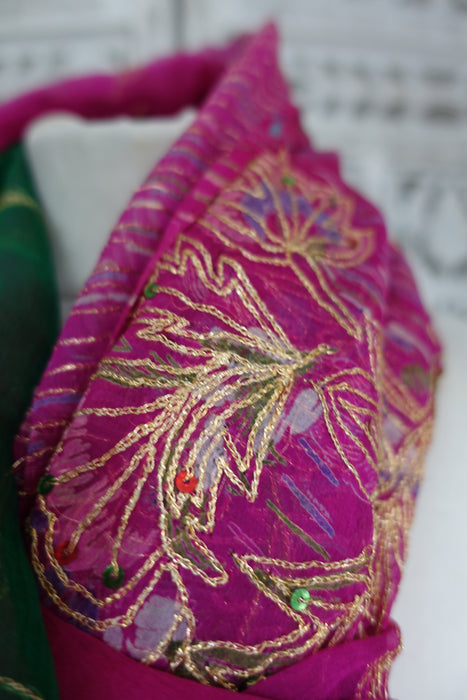 Dark Green & Pink Vintage Dupatta - New - Indian Suit Company